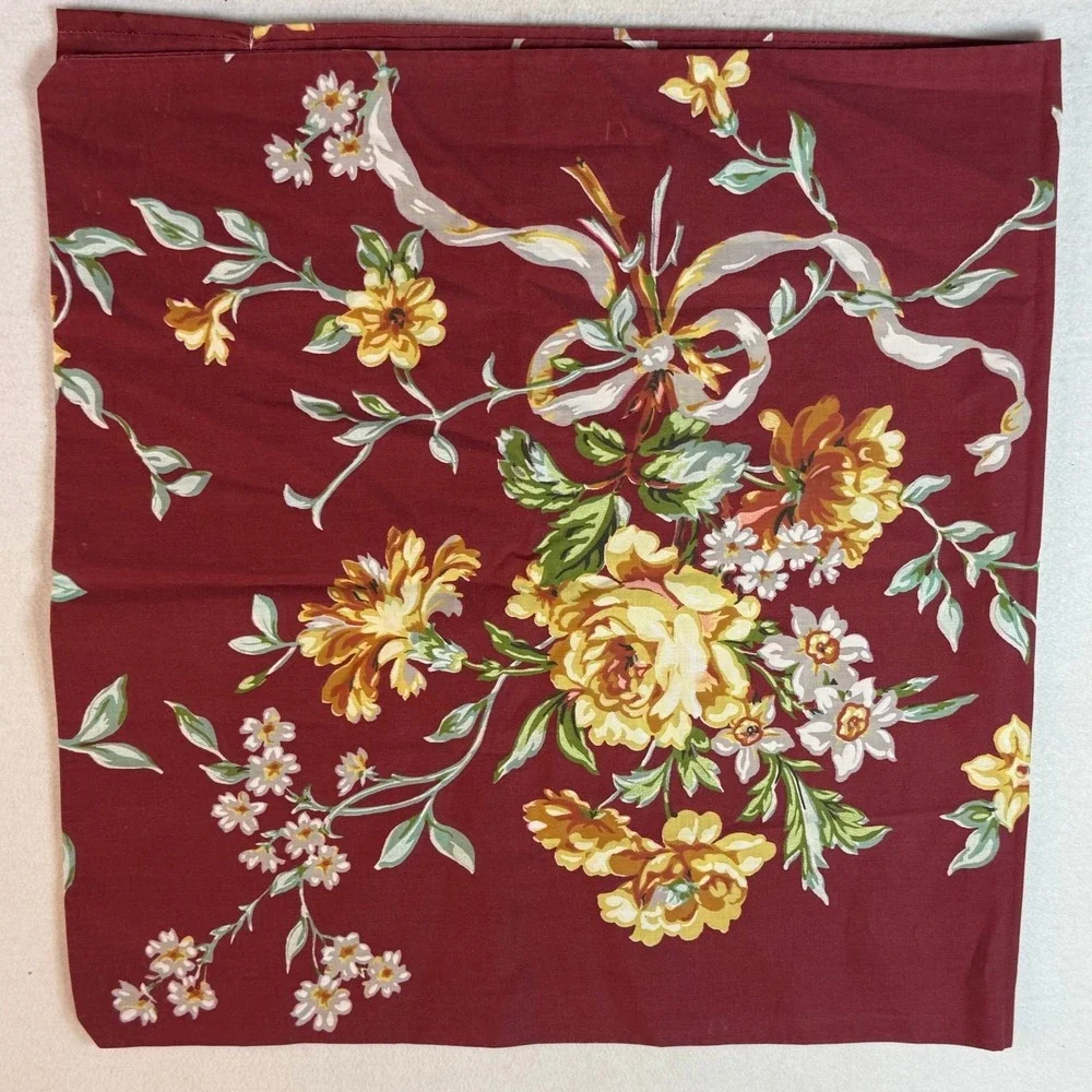 Vintage Cottage Floral Accent Pillow Cover King Burgundy Roses Cotton Sham